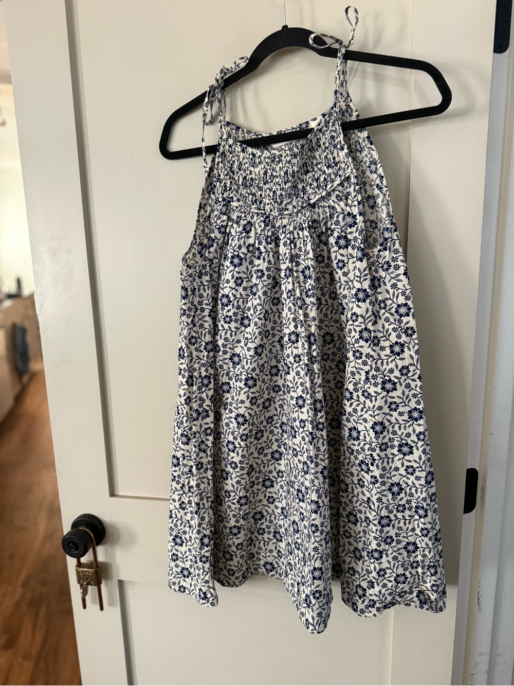 Blue Floral Smocked Halter Sundress